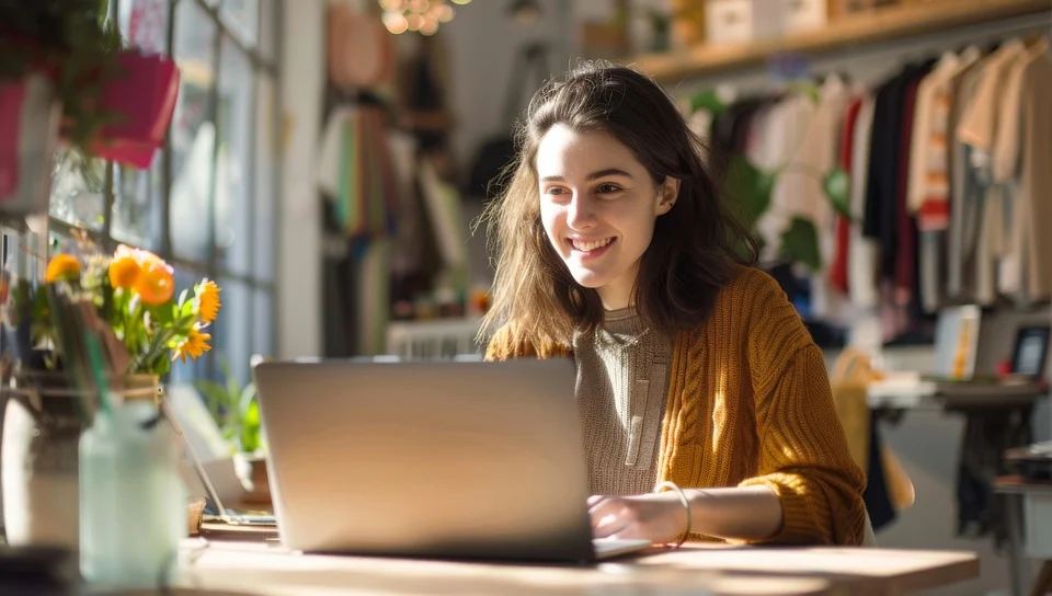 Mujer estudiando PC