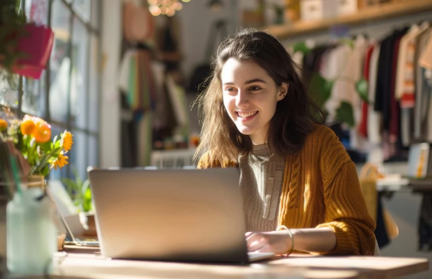 Mujer estudiando PC