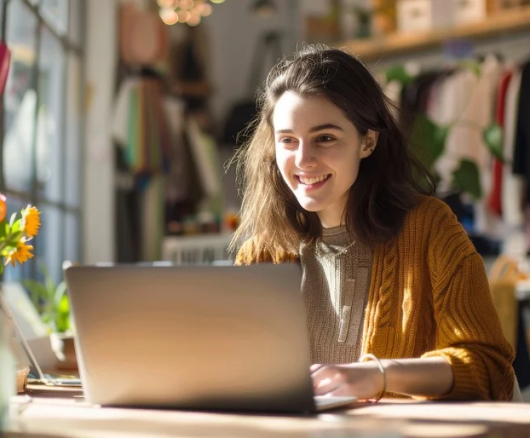 Mujer estudiando PC